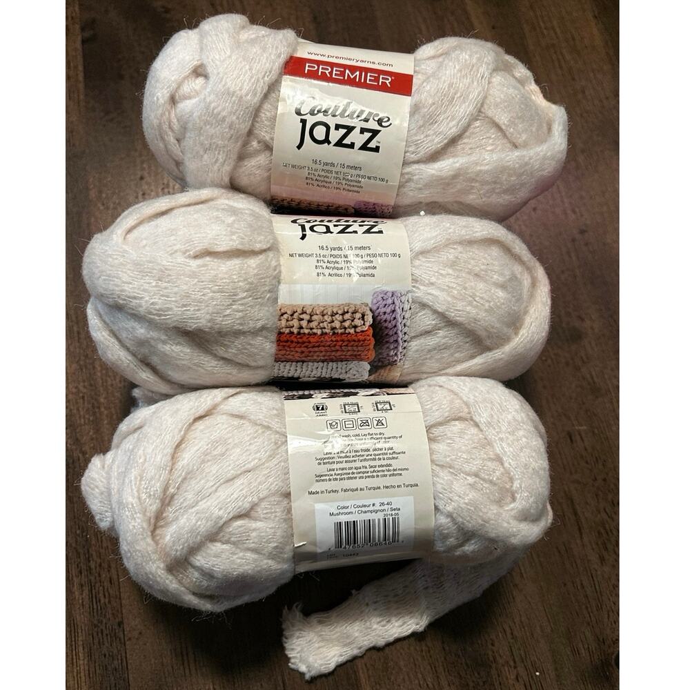 Premier Yarns Couture Jazz Mushroom Lot 3 (3.5oz each) Same Lot # New